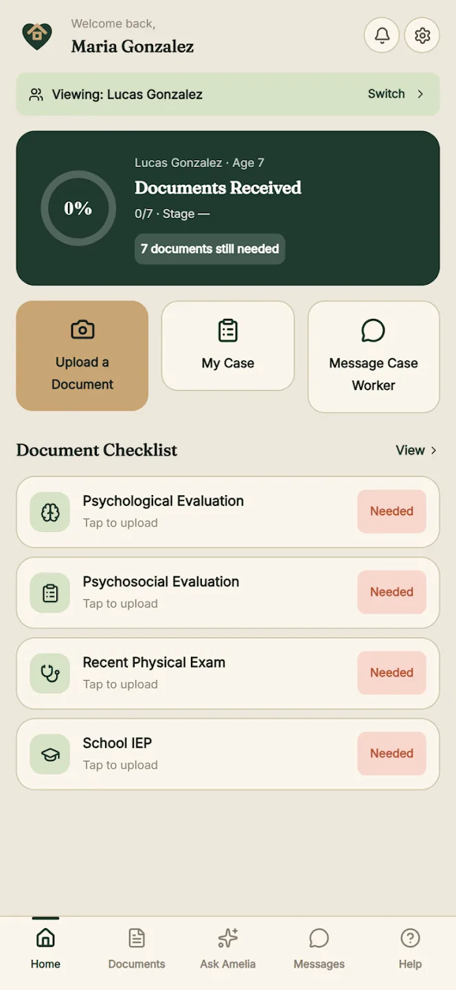 Amelia Connect app - home