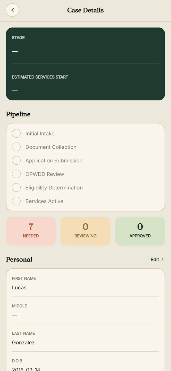 Amelia Connect app - case details