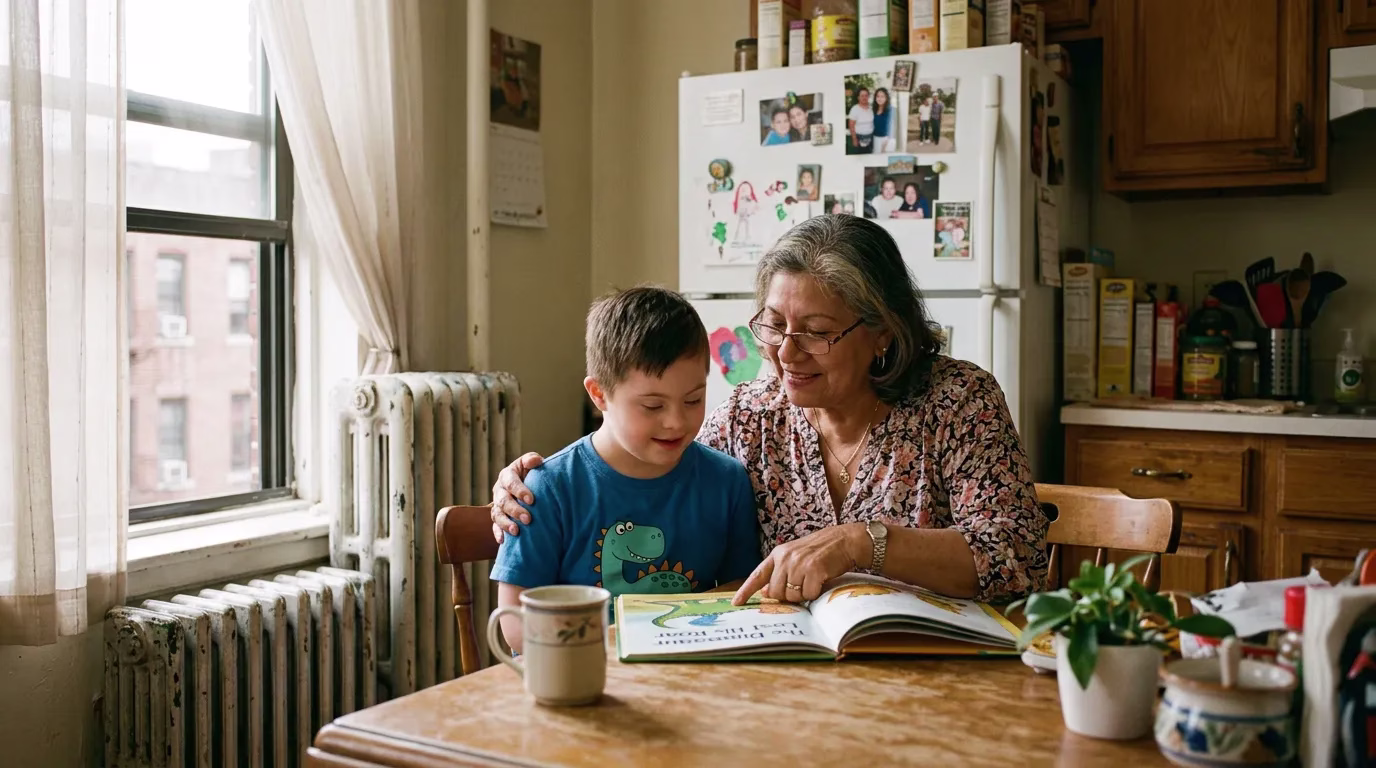 Grandmother and grandchild at home