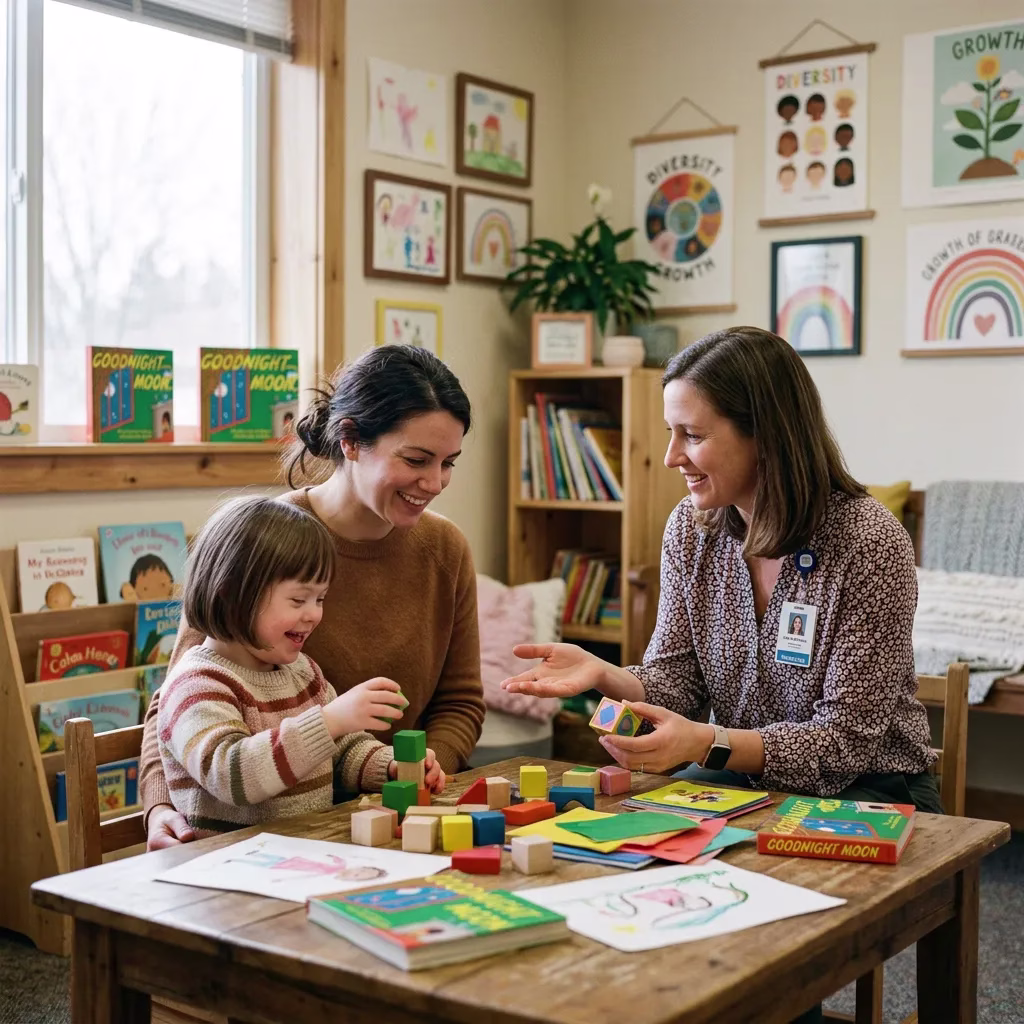 Parent and child at a pediatric evaluation