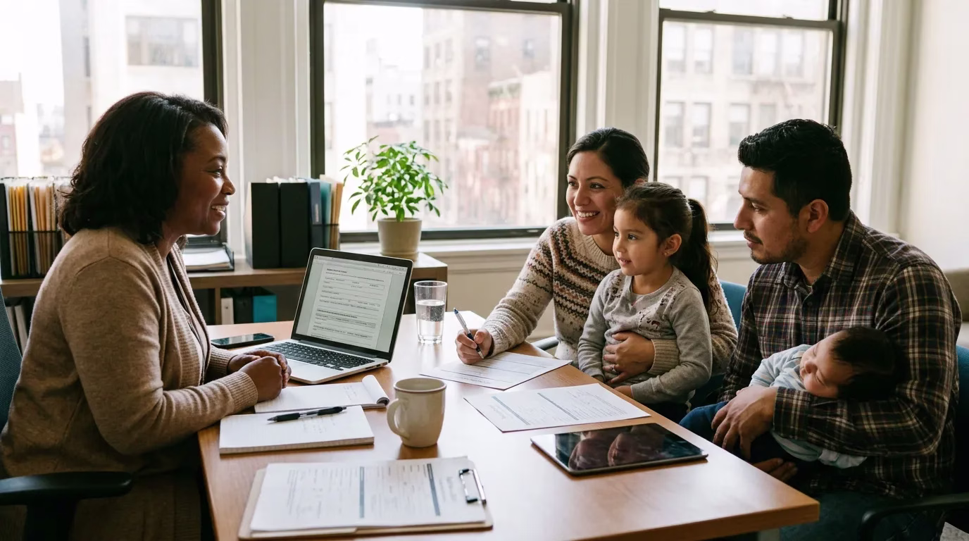 Family meeting a case worker at intake