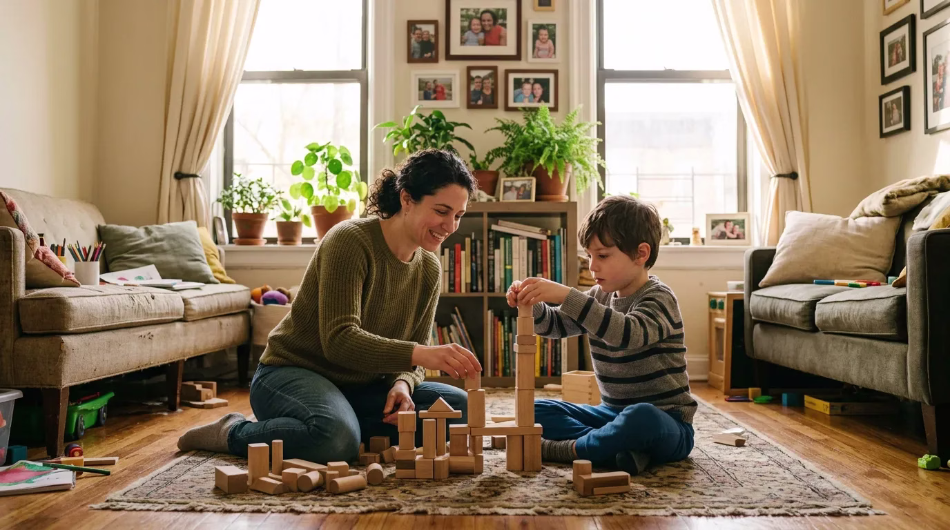 Parent and child with a developmental disability at home