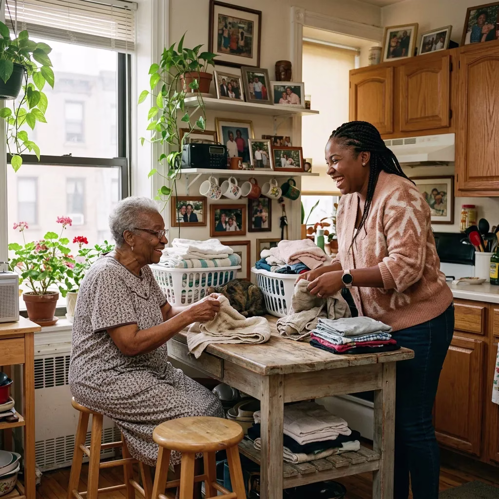 Home health aide and client during a real moment of care