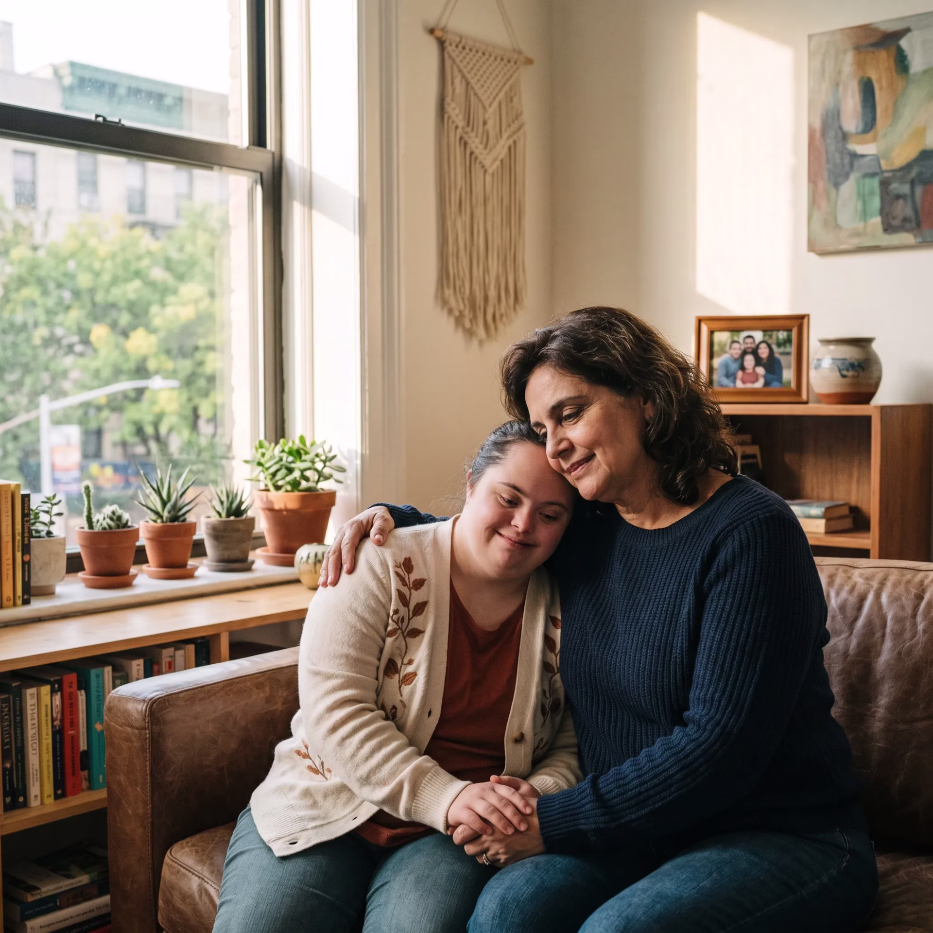 New York family in a warm home moment